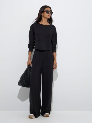 LOV Black Solid High-Rise Trousers