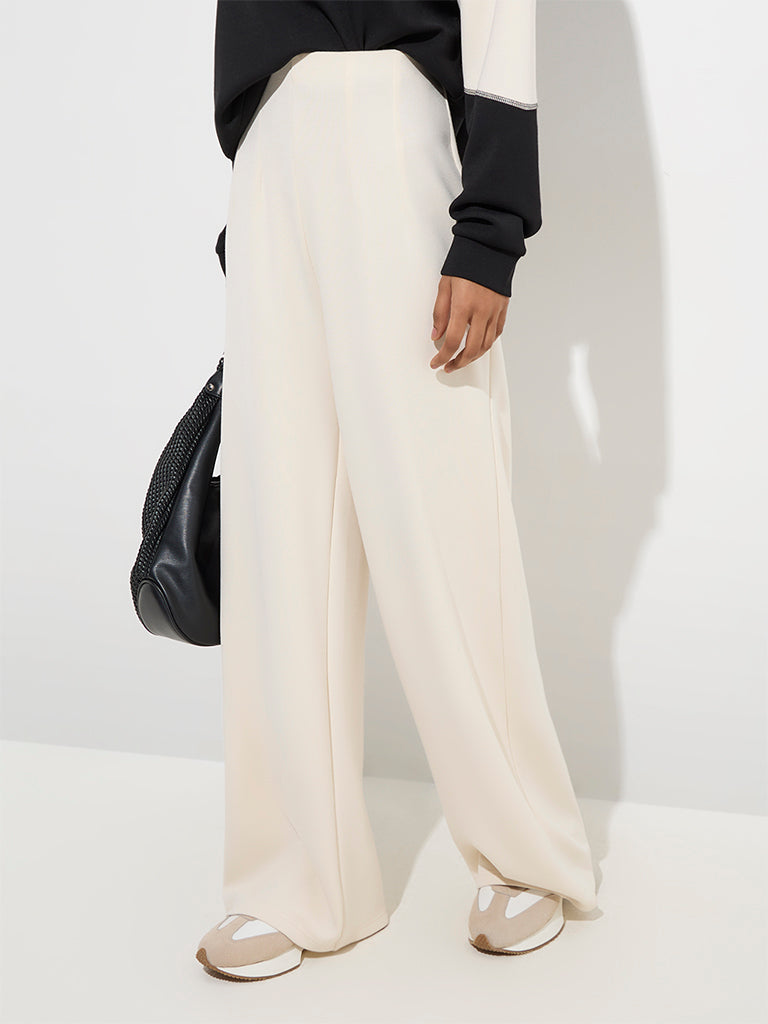 LOV Beige Solid High-Rise Trousers - Image 2