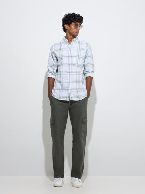 WES Casuals Olive Relaxed-Fit Mid-Rise Cotton-Blend Chinos