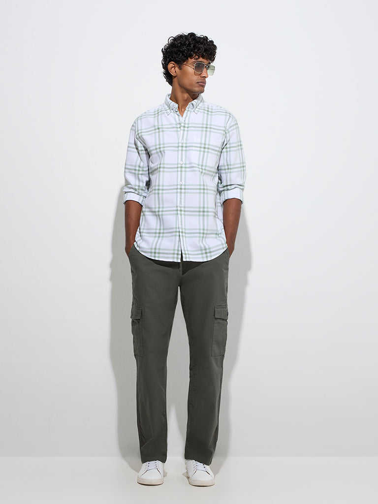 WES Casuals Olive Relaxed-Fit Mid-Rise Cotton-Blend Chinos