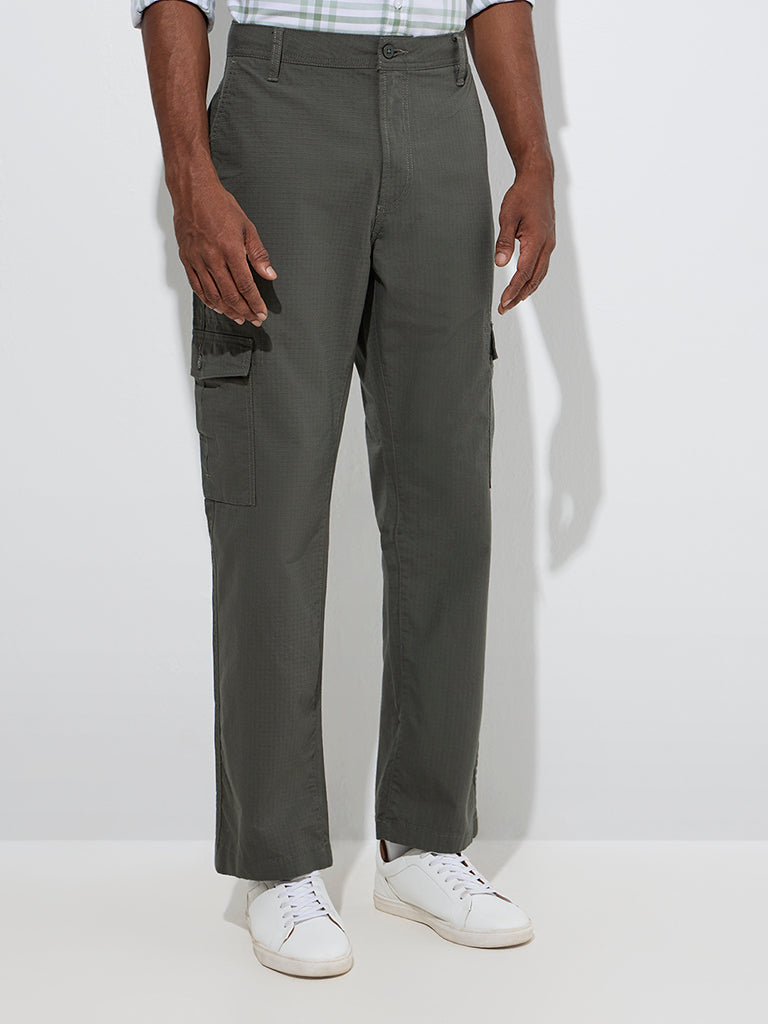 WES Casuals Olive Relaxed-Fit Mid-Rise Cotton-Blend Chinos - Image 3