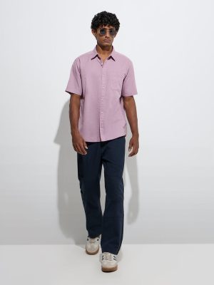 WES Casuals Navy Relaxed-Fit Mid-Rise Cotton-Blend Chinos