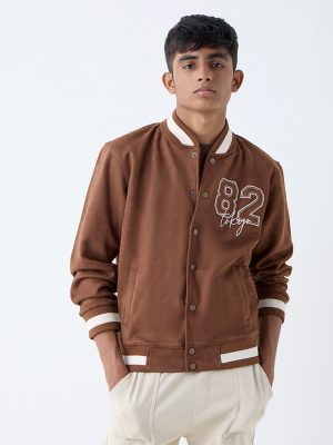 Y&F Kids Dark Brown Text Detailed Varsity Jacket