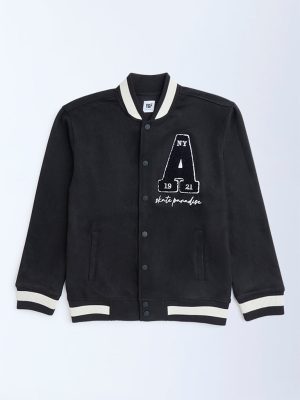 Y&F Kids Black Text Detail Suede Varsity Jacket