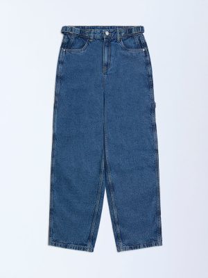 Y&F Kids Blue Straight-Fit Mid-Rise Jeans