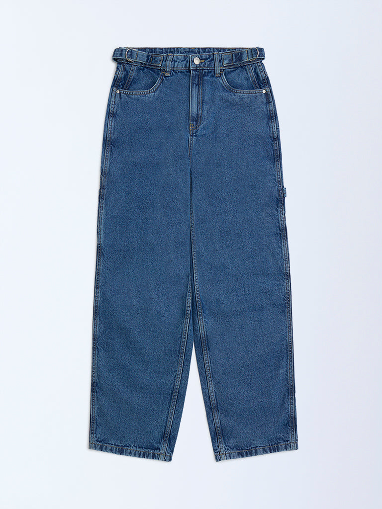 Y&F Kids Blue Straight-Fit Mid-Rise Jeans