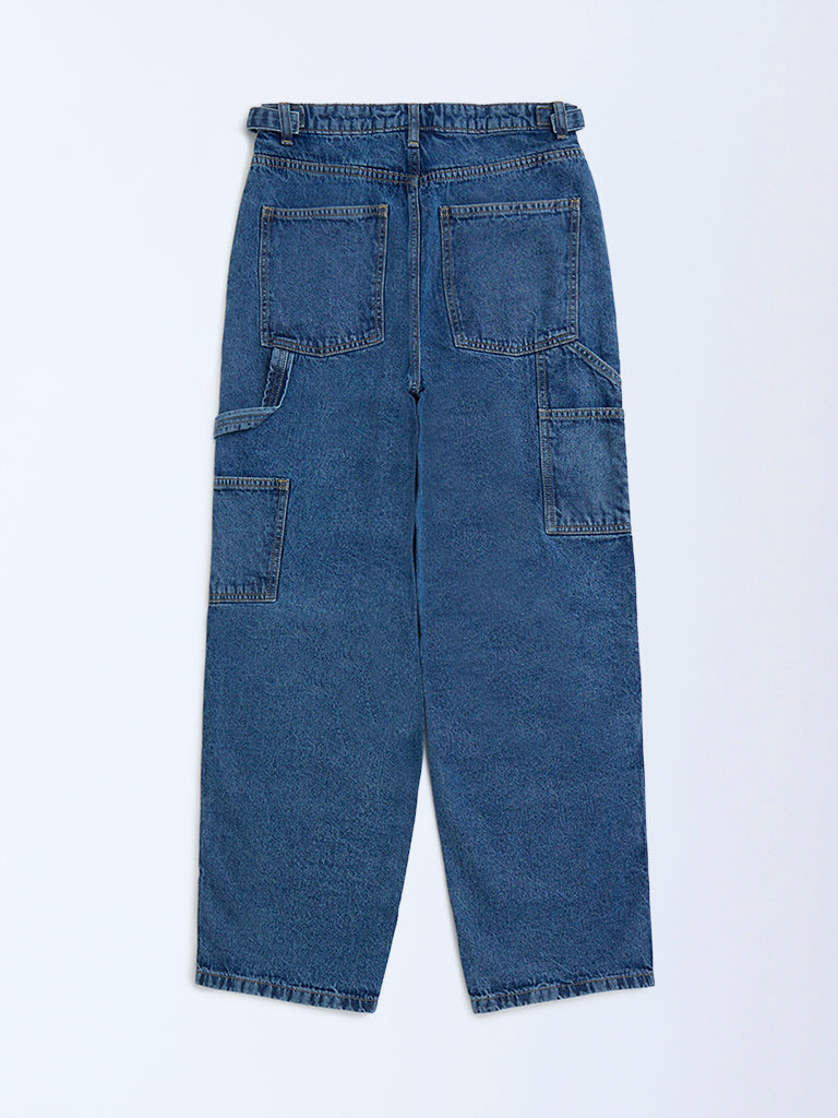 Y&F Kids Blue Straight-Fit Mid-Rise Jeans - Image 2