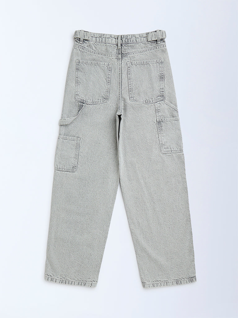Y&F Kids Grey Faded Straight-Fit Mid-Rise Jeans - Image 2