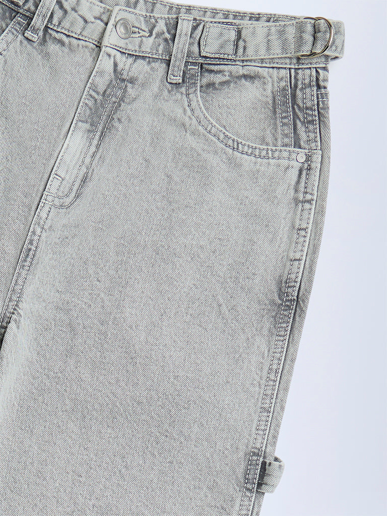 Y&F Kids Grey Faded Straight-Fit Mid-Rise Jeans - Image 3