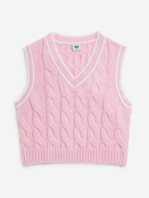 Y&F Kids Pink Knit-Textured Sweater Vest