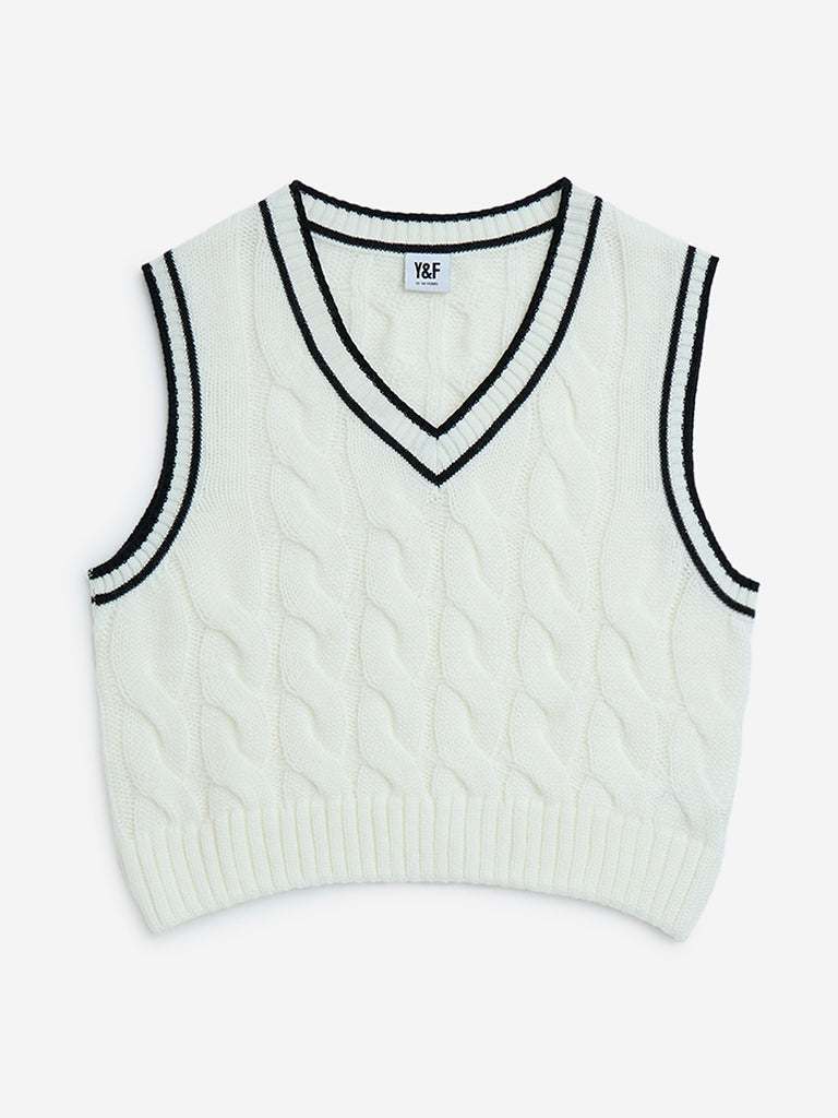 Y&F Kids White Knit-Textured Sweater Vest