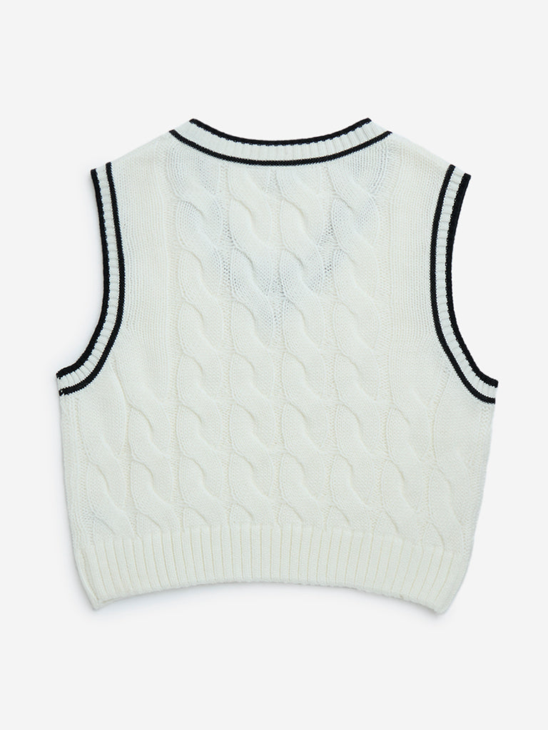 Y&F Kids White Knit-Textured Sweater Vest - Image 3