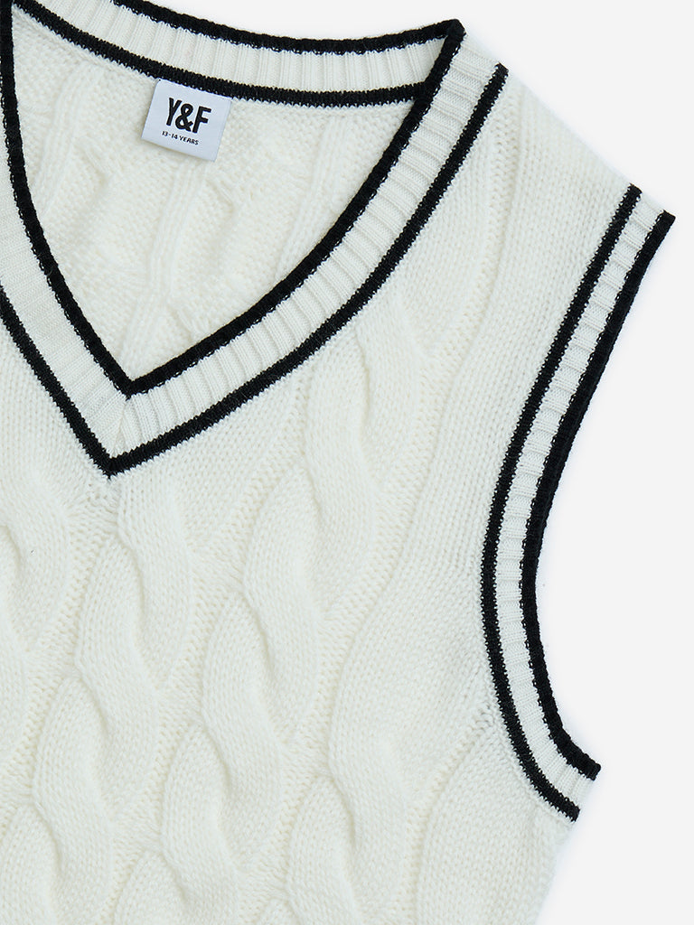 Y&F Kids White Knit-Textured Sweater Vest - Image 4