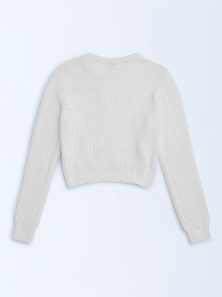 Y&F Kids White Pearl-Detailed Knitted Sweater - Image 3