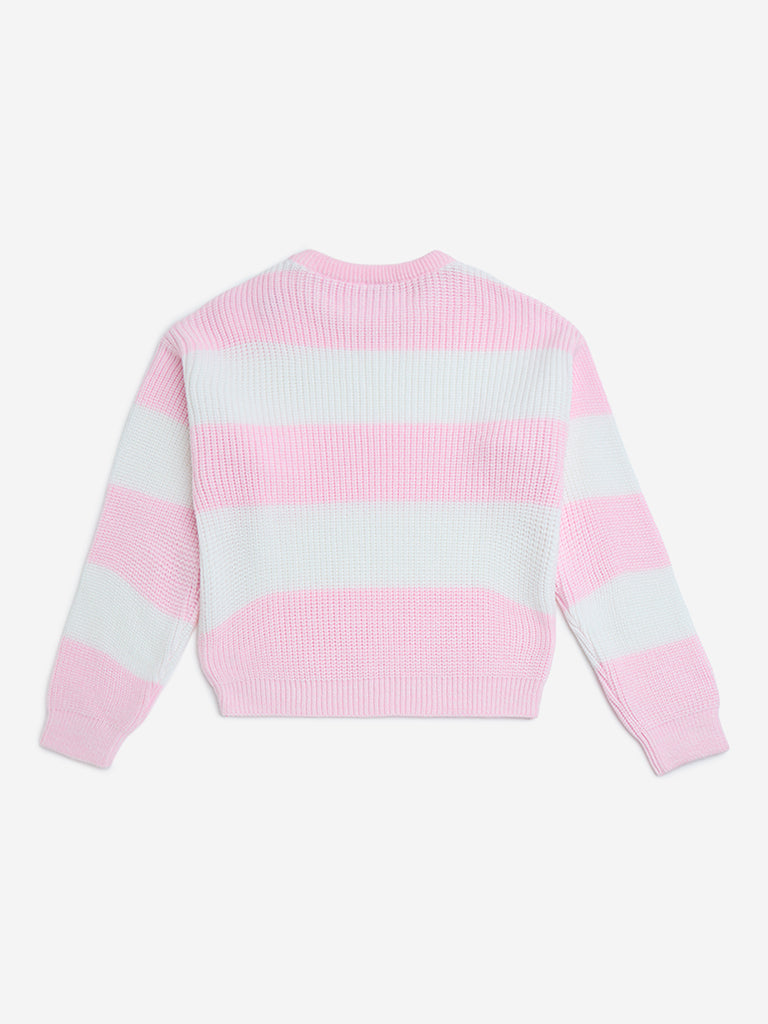 Y&F Kids Pink Striped Knit-Textured Sweater - Image 2