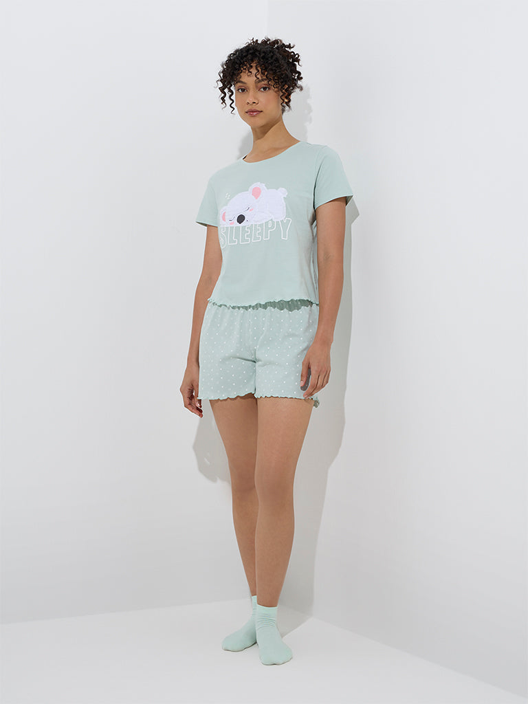 Wunderlove Sage Animal Printed Cotton T-Shirt and Shorts Set