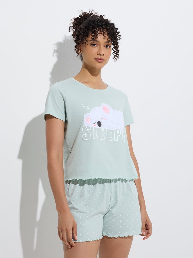 Wunderlove Sage Animal Printed Cotton T-Shirt and Shorts Set - Image 2