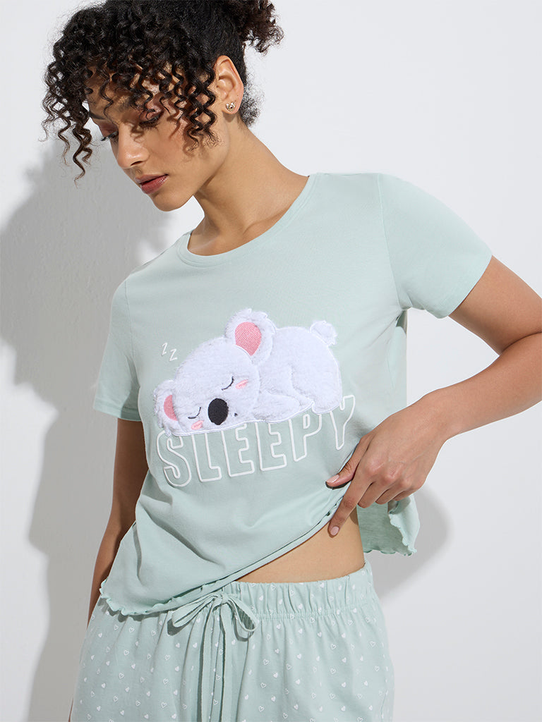 Wunderlove Sage Animal Printed Cotton T-Shirt and Shorts Set - Image 3
