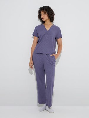 Wunderlove Purple Ribbed Henley T-Shirt