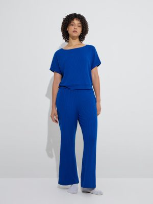Wunderlove Blue Ribbed-Textured T-Shirt