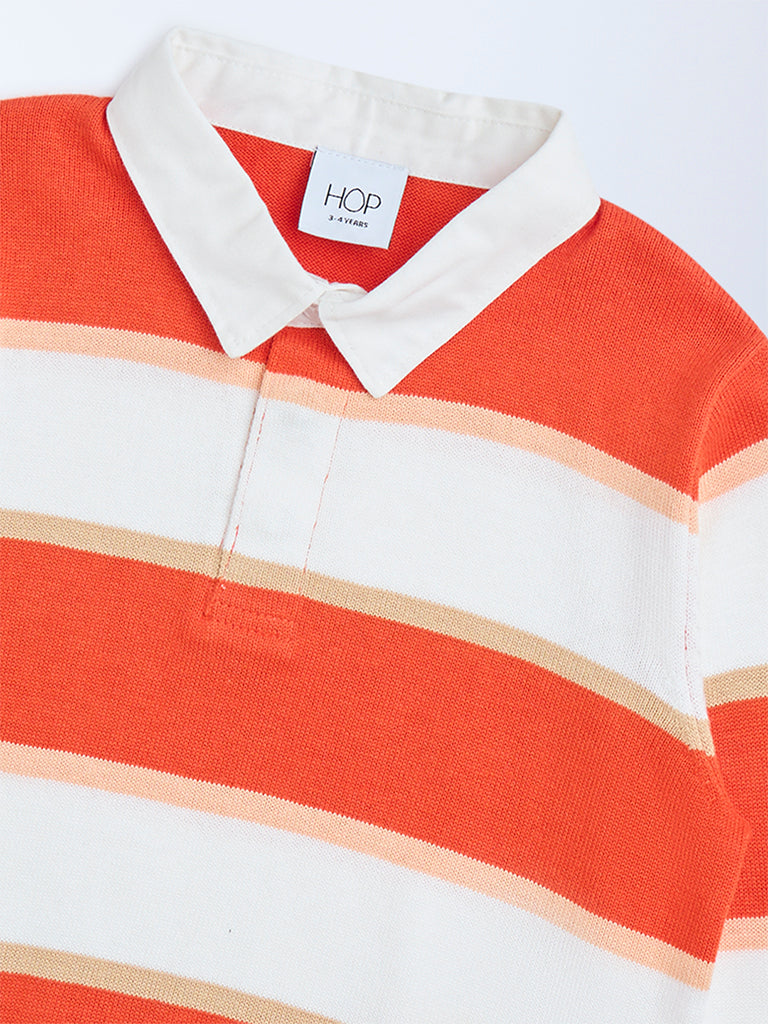 HOP Kids Orange Striped Cotton Polo Sweater - Image 5