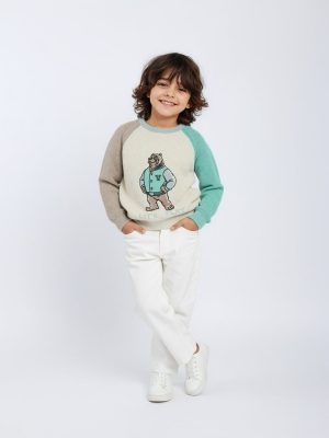 HOP Kids Multicolour Colour-Blocked Knitted Cotton Sweater