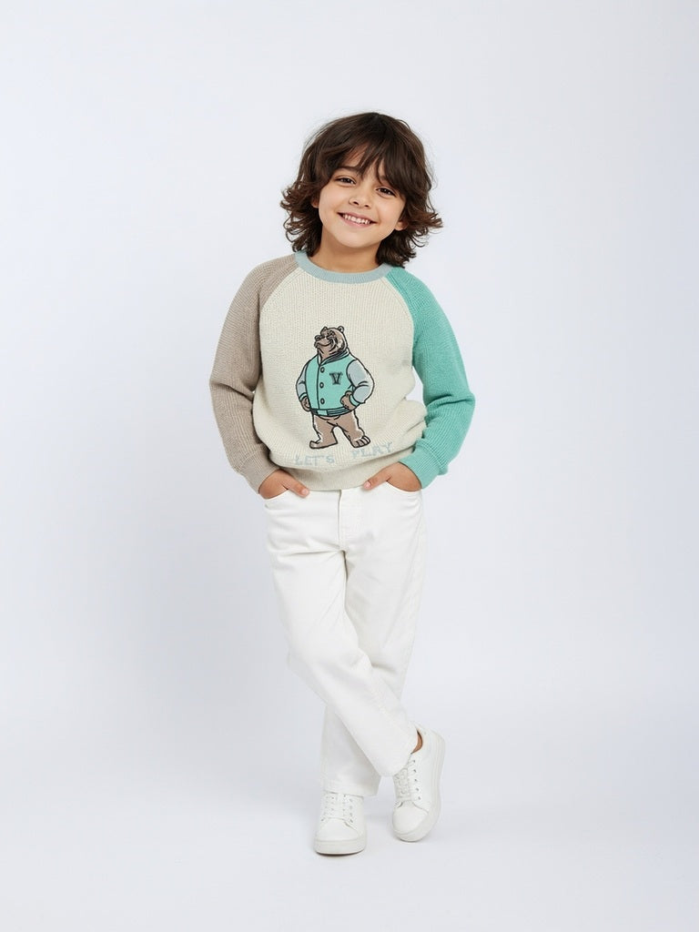 HOP Kids Multicolour Colour-Blocked Knitted Cotton Sweater