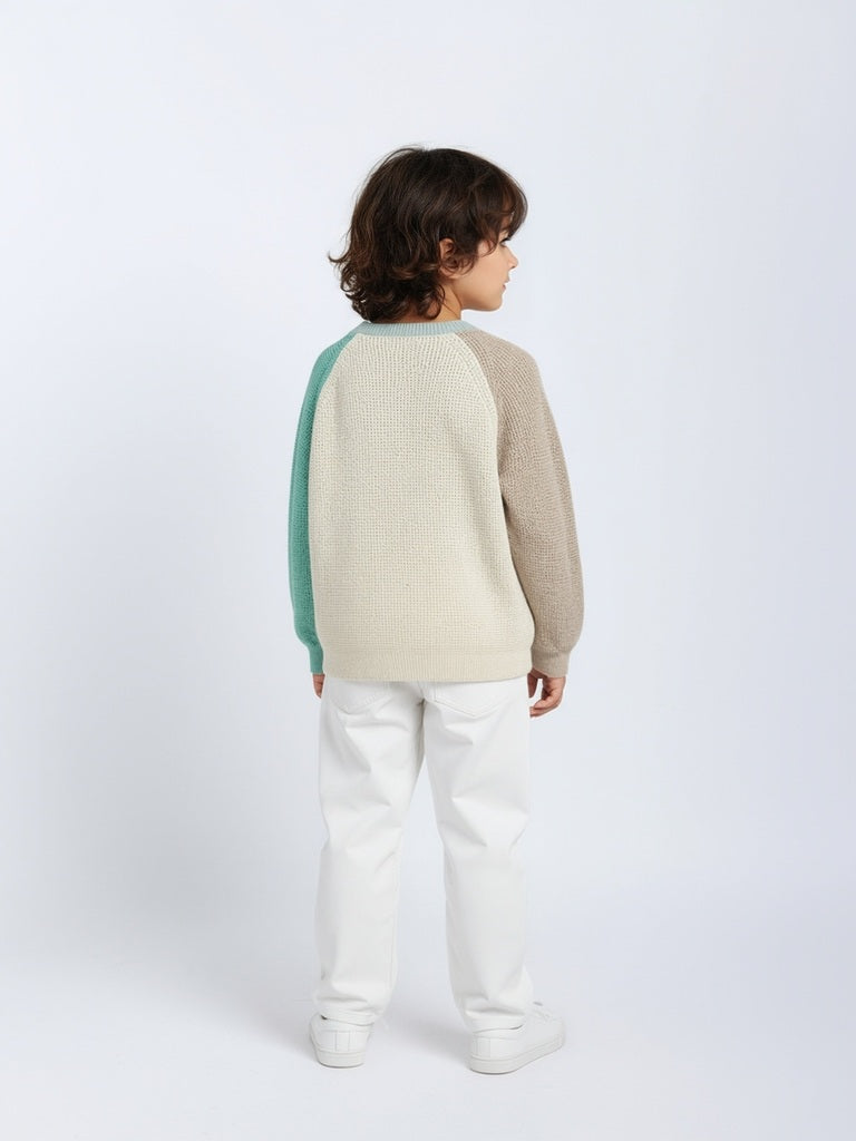 HOP Kids Multicolour Colour-Blocked Knitted Cotton Sweater - Image 6