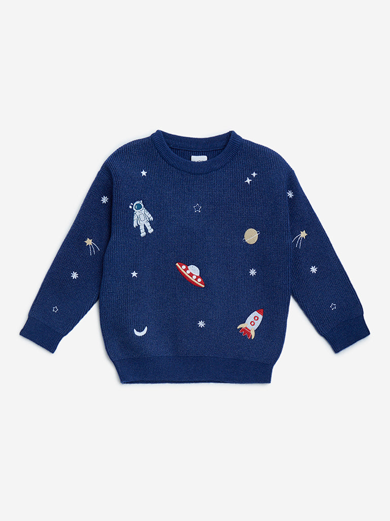 HOP Kids Navy Space Themed Knitted Sweater - Image 3