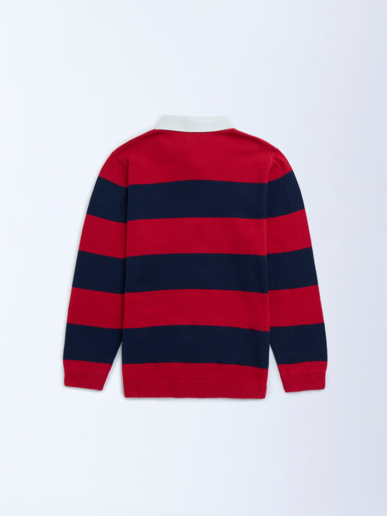 HOP Kids Red Striped Cotton Polo Sweater - Image 4