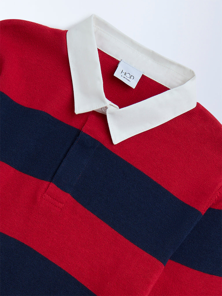 HOP Kids Red Striped Cotton Polo Sweater - Image 5