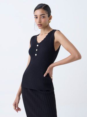 Wardrobe Black Ribbed-Textured Top