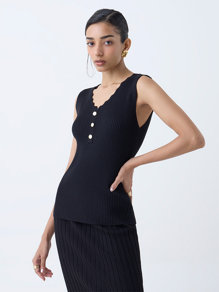 Wardrobe Black Ribbed-Textured Top