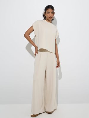 LOV Beige Solid T-Shirt