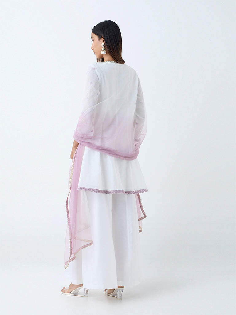 Vark White Floral Embroidered Cotton-Blend A-Line Ethnic Set - Image 4