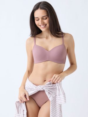 Wunderlove Dusty Pink Ribbed-Textured Padded Bra