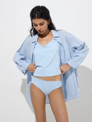 Superstar Blue Lace Cotton-Blend Bikini Briefs - Pack of 2