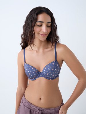 Wunderlove Blue Floral Design Underwired Bra - Pack of 2