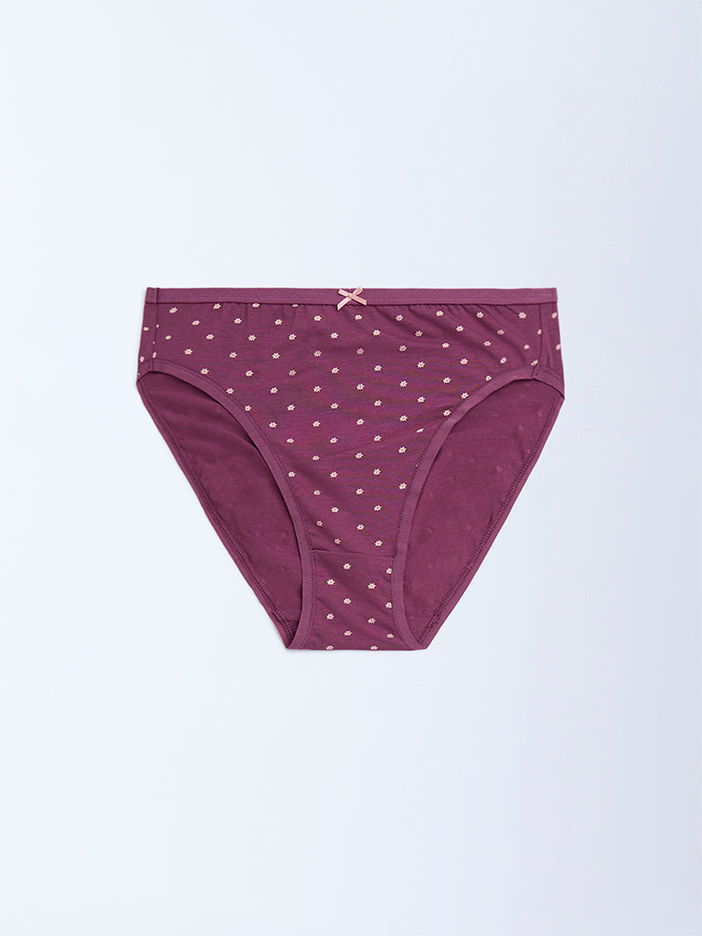 Wunderlove Multicolour Floral Design Hi-Leg Cotton-Blend Briefs - Pack of 3 - Image 3