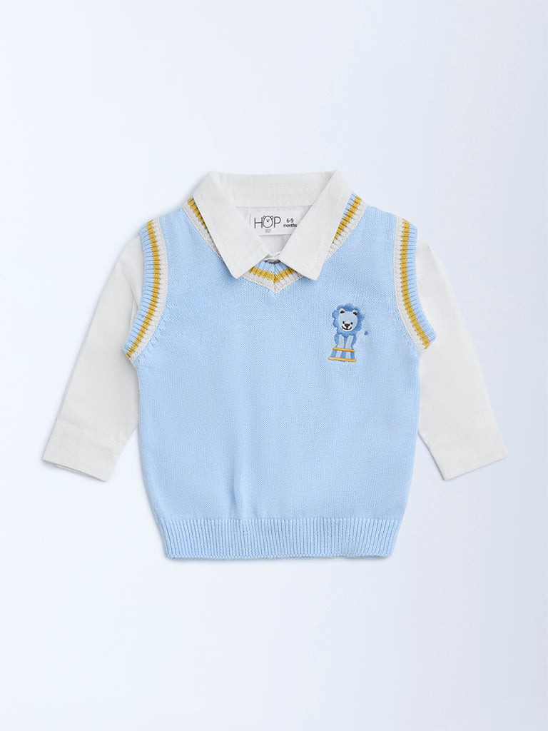HOP Baby Light Blue Knitted Cotton Sweater - Image 2