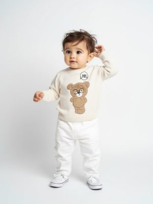HOP Baby Off-White Animal Design Cotton Sweater