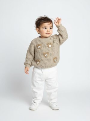 HOP Baby Beige Teddy Embroidered Sweater