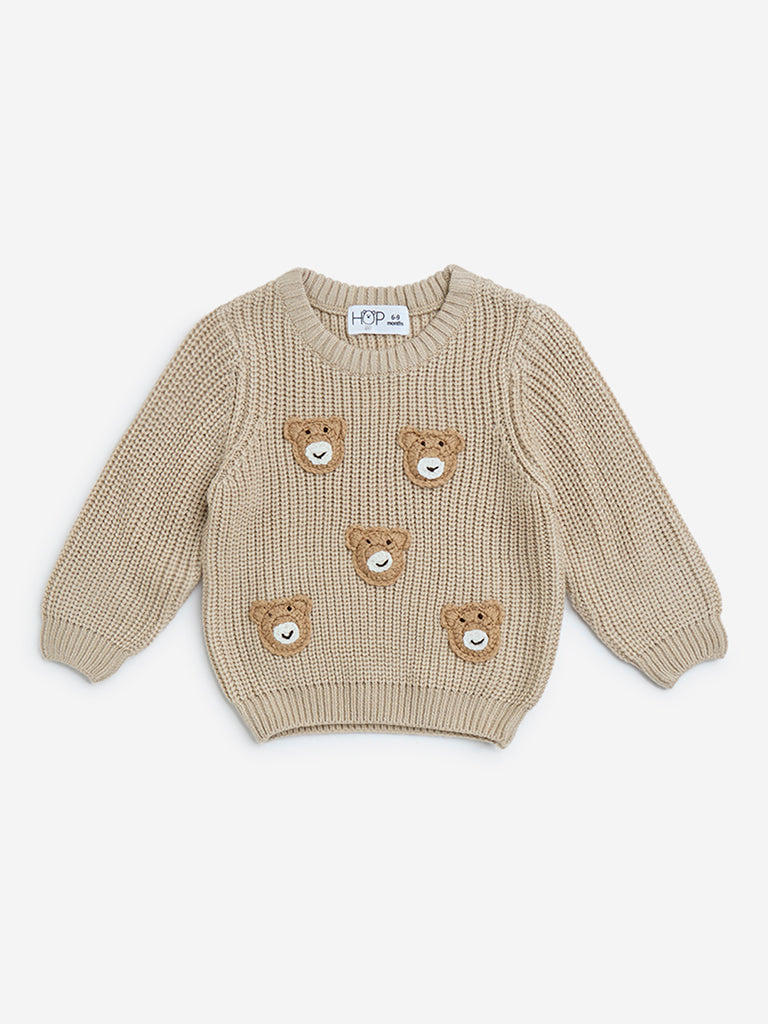 HOP Baby Beige Teddy Embroidered Sweater - Image 2