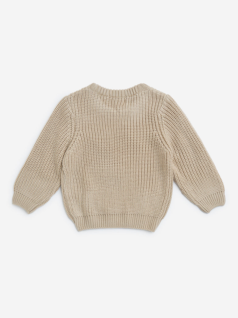 HOP Baby Beige Teddy Embroidered Sweater - Image 3