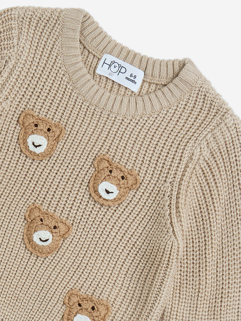 HOP Baby Beige Teddy Embroidered Sweater - Image 4