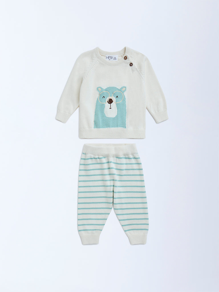HOP Baby Off-White Cotton Sweater and Joggers Set - Image 2