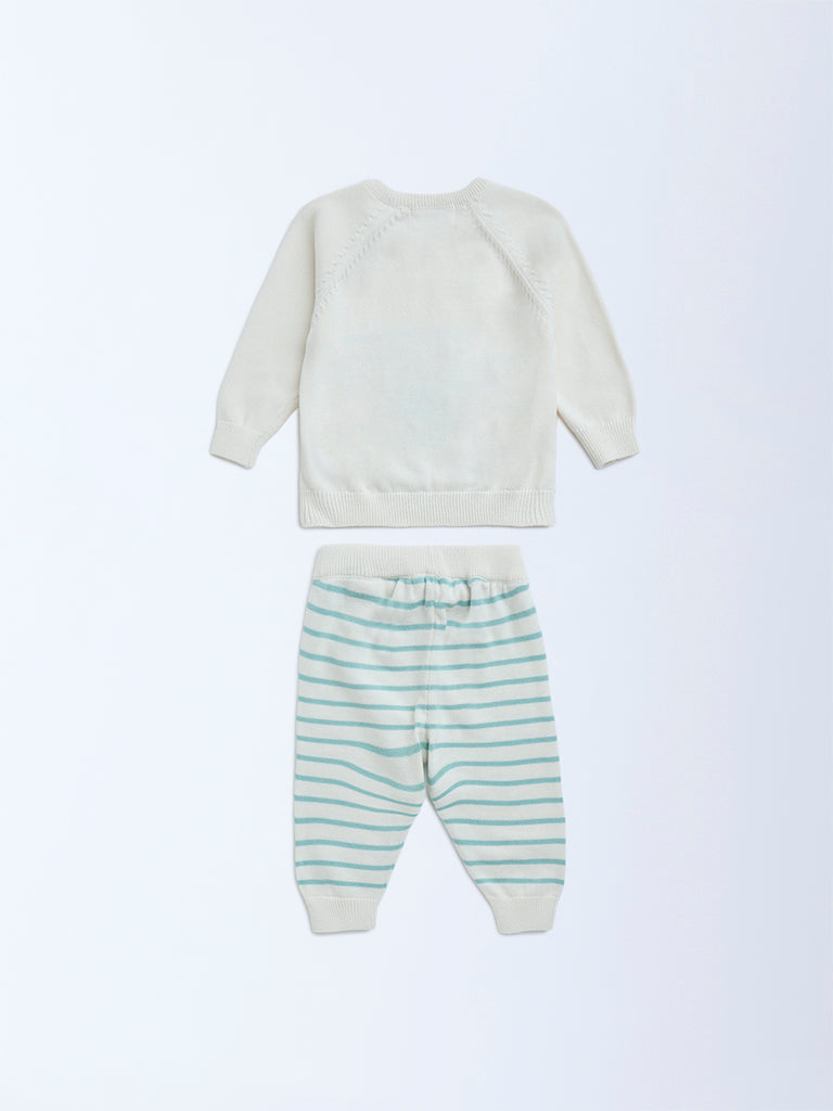HOP Baby Off-White Cotton Sweater and Joggers Set - Image 3