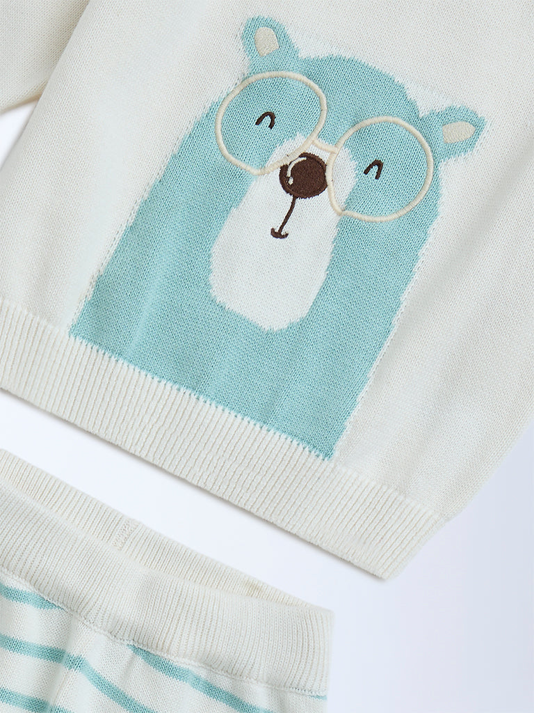 HOP Baby Off-White Cotton Sweater and Joggers Set - Image 4