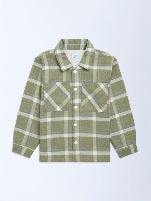 HOP Kids Olive Checkered Shacket