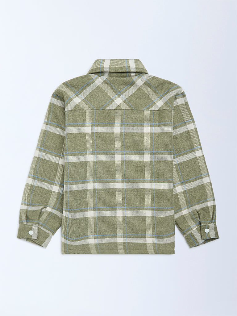 HOP Kids Olive Checkered Shacket - Image 2